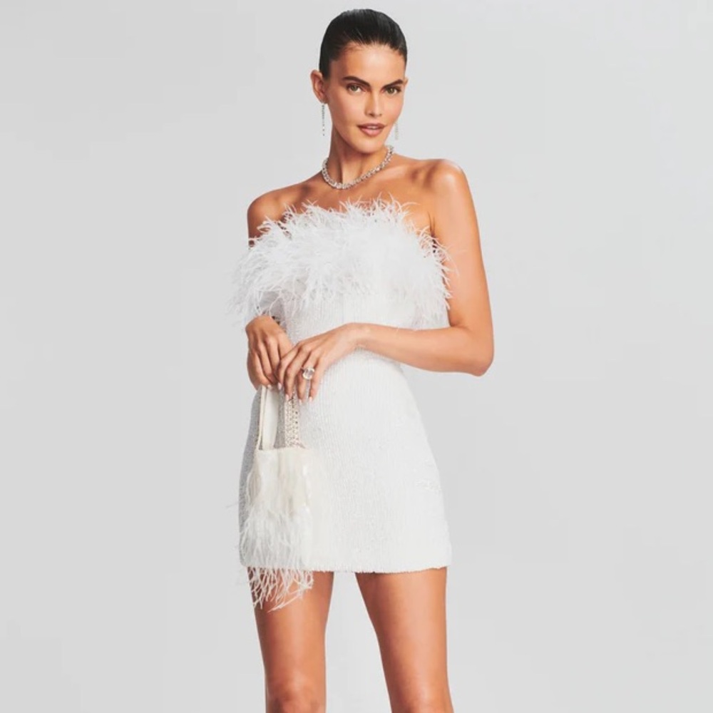 Retrofete NWT Size Large White Sequin Strapless Torin Dress